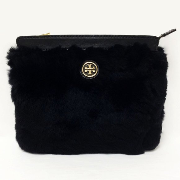 Tory Burch Peyson Muffler Black Fur Wristlet